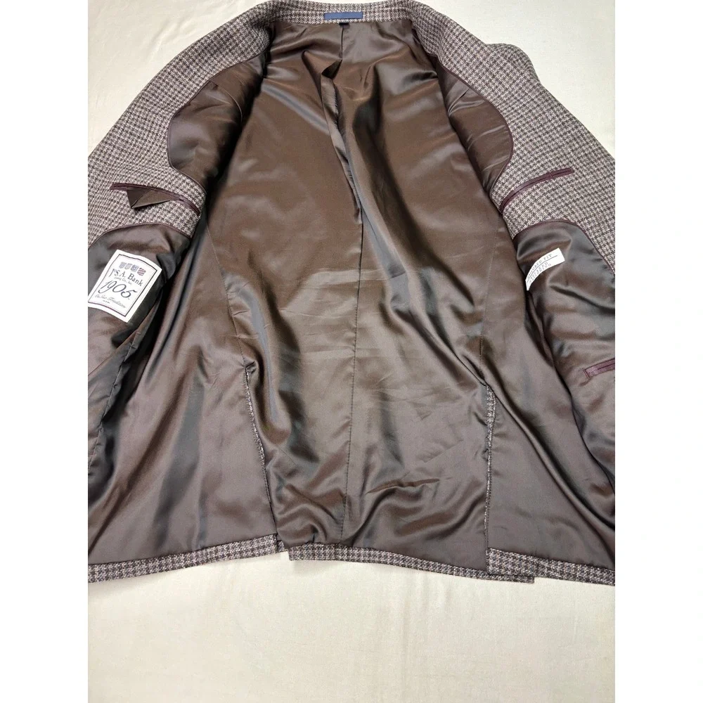 Jos A Bank 1905 X Tollegno 1900 Mens 44 Short Brown Houndstooth Wool Sport Coat